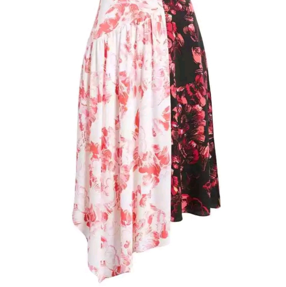 Asymmetrical Dual Floral Print Silk Dress - Picture 4 of 8